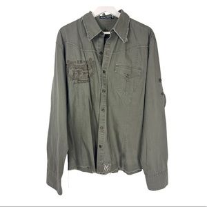 MONARCHY Men’s Long Sleeve Green Graphic Button Up Shirt – Size: XL